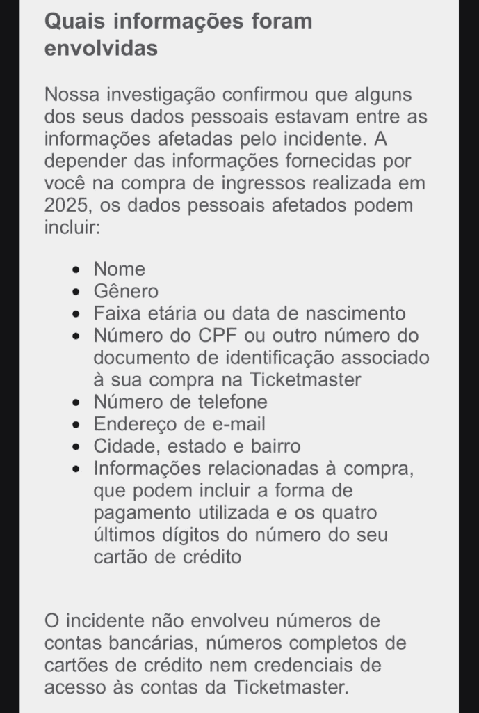 Alerta de Segurança: Vazamento da Ticketmaster expõe dados sensíveis no Brasil